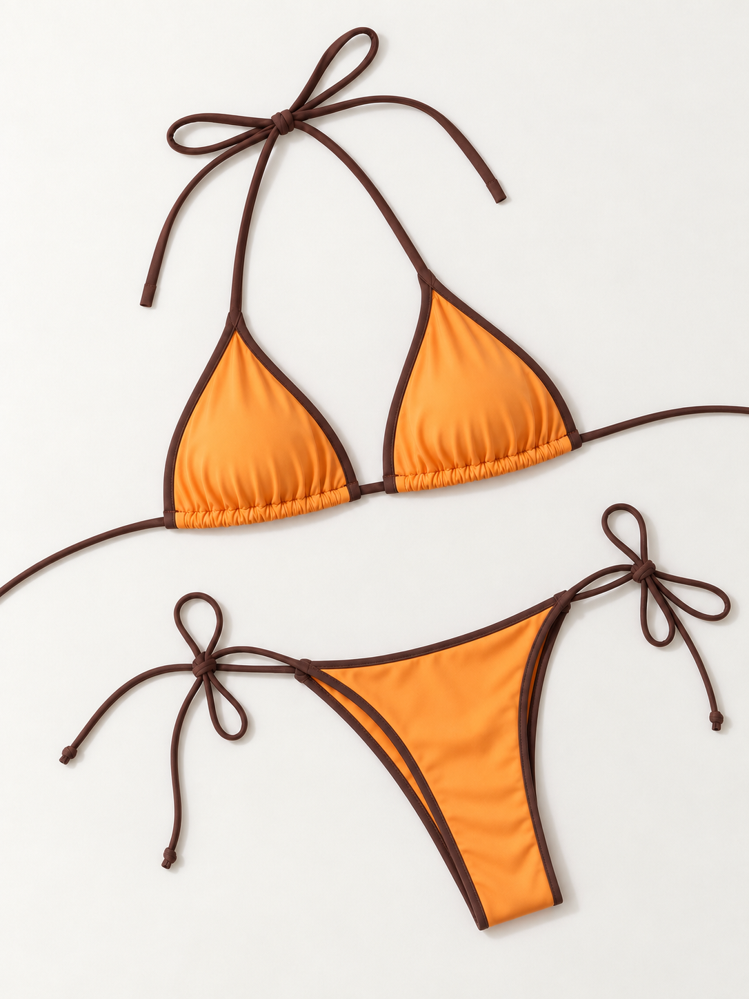 Orange Contrast Trim Triangle Bikini Top