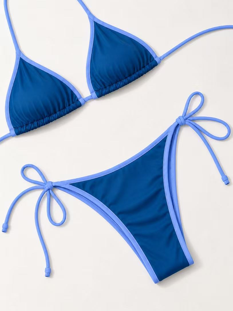 Navy Blue Contrast Side-Tie Bikini Bottom