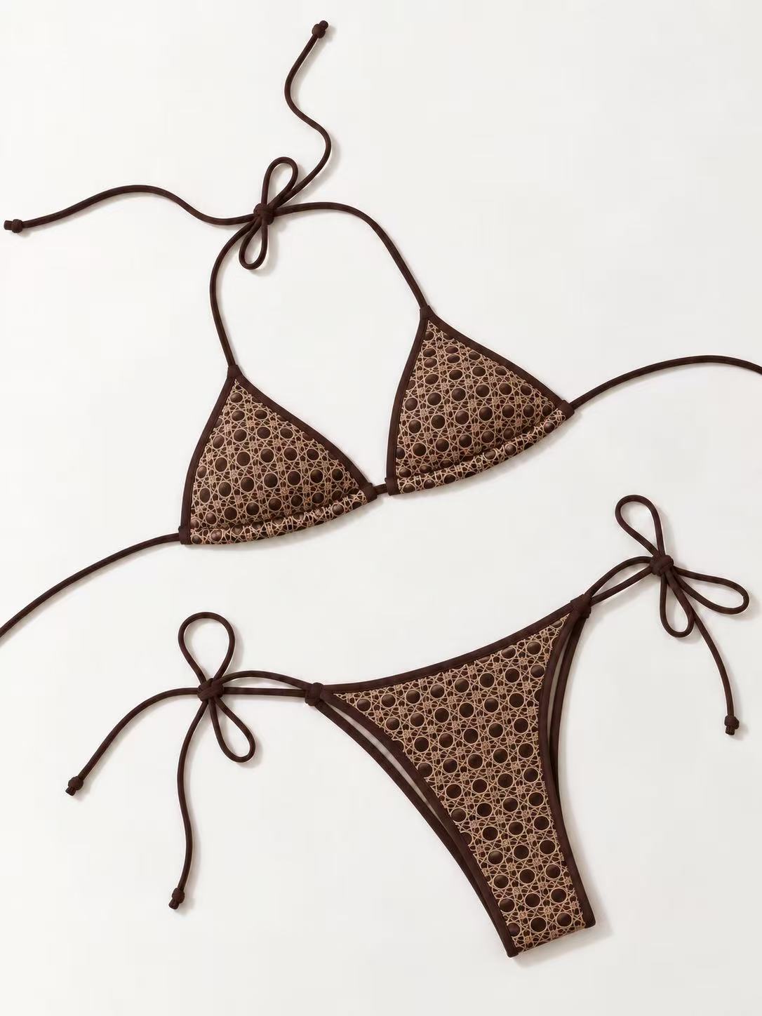 Brown Mesh Triangle Bikini Top