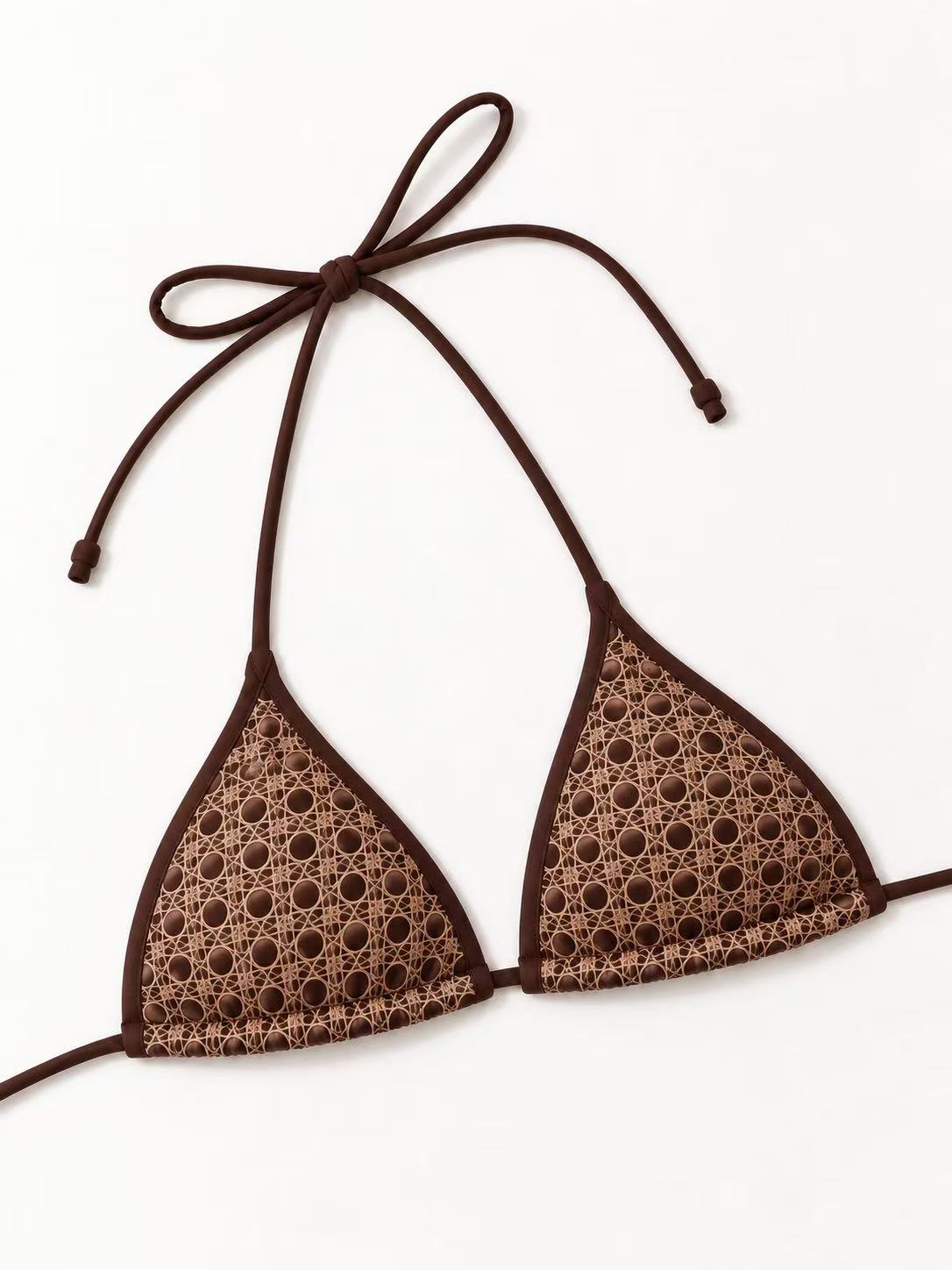 Brown Mesh Triangle Bikini Top