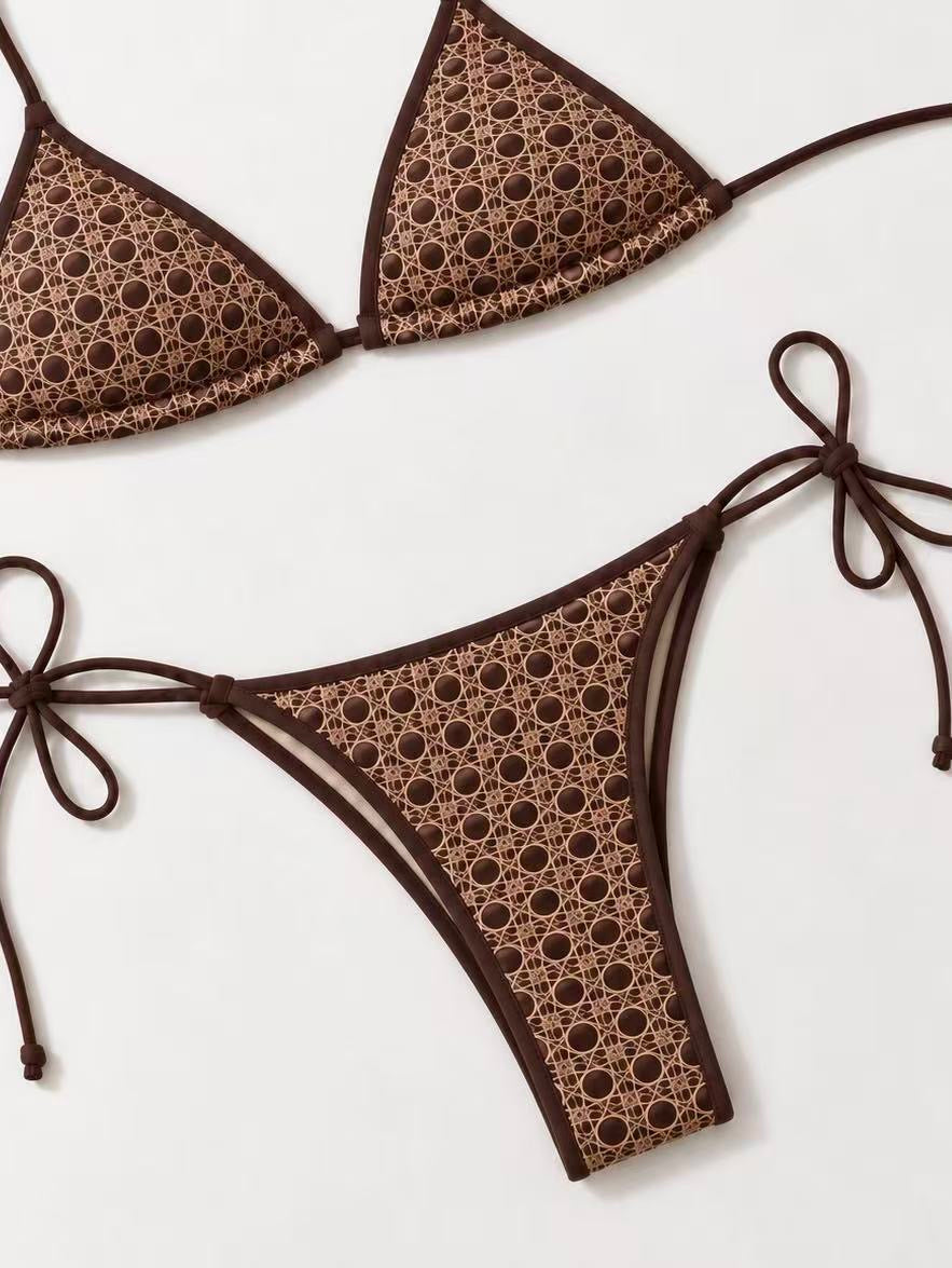 Brown Mesh Side-Tie Bikini Bottom
