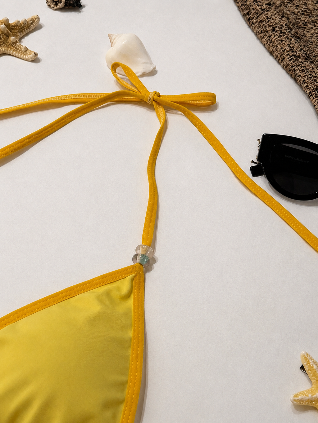 Butter Yellow Beaded Triangle Bikini Top