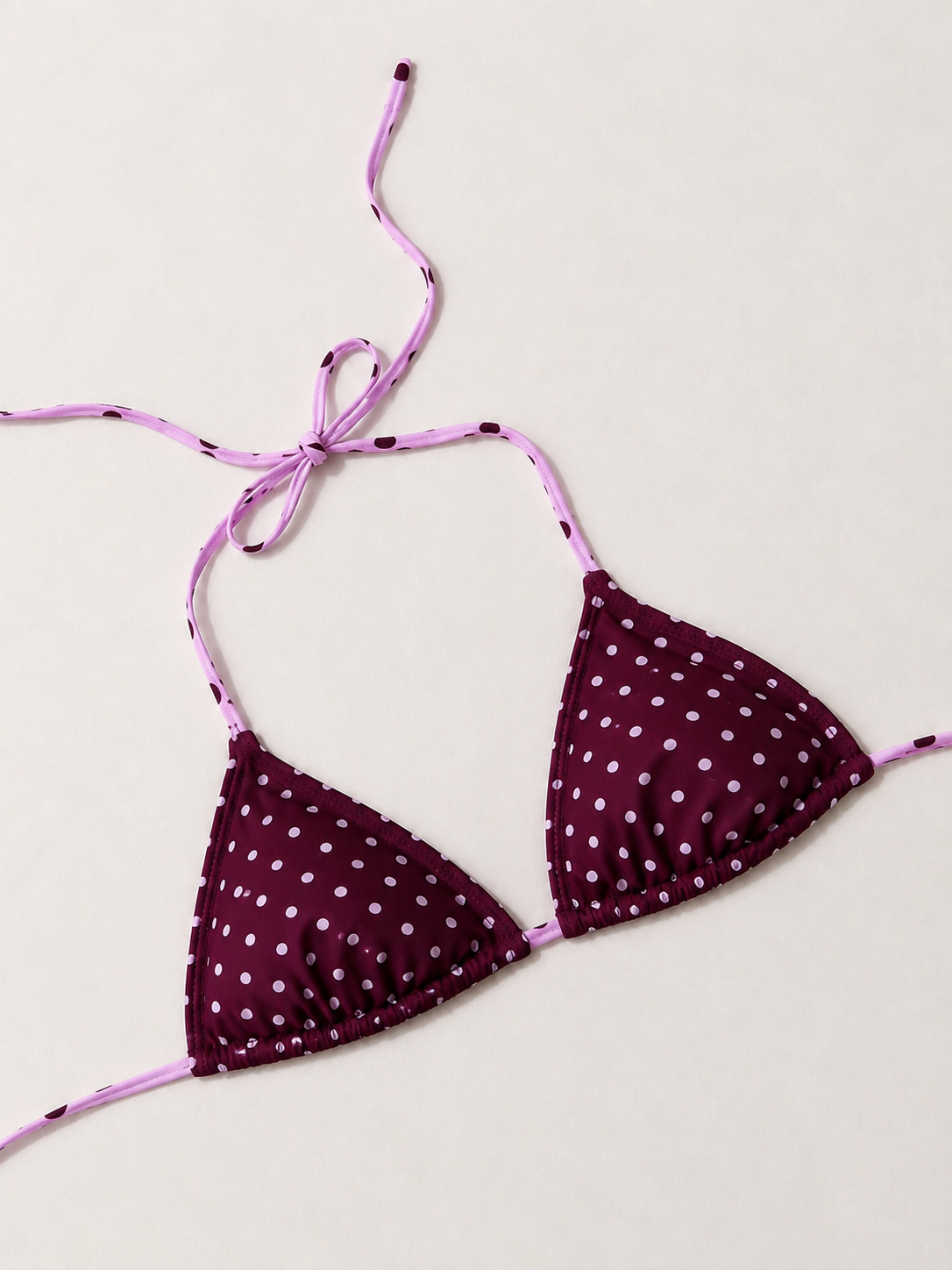 Purple Polka Dot Triangle Bikini Top