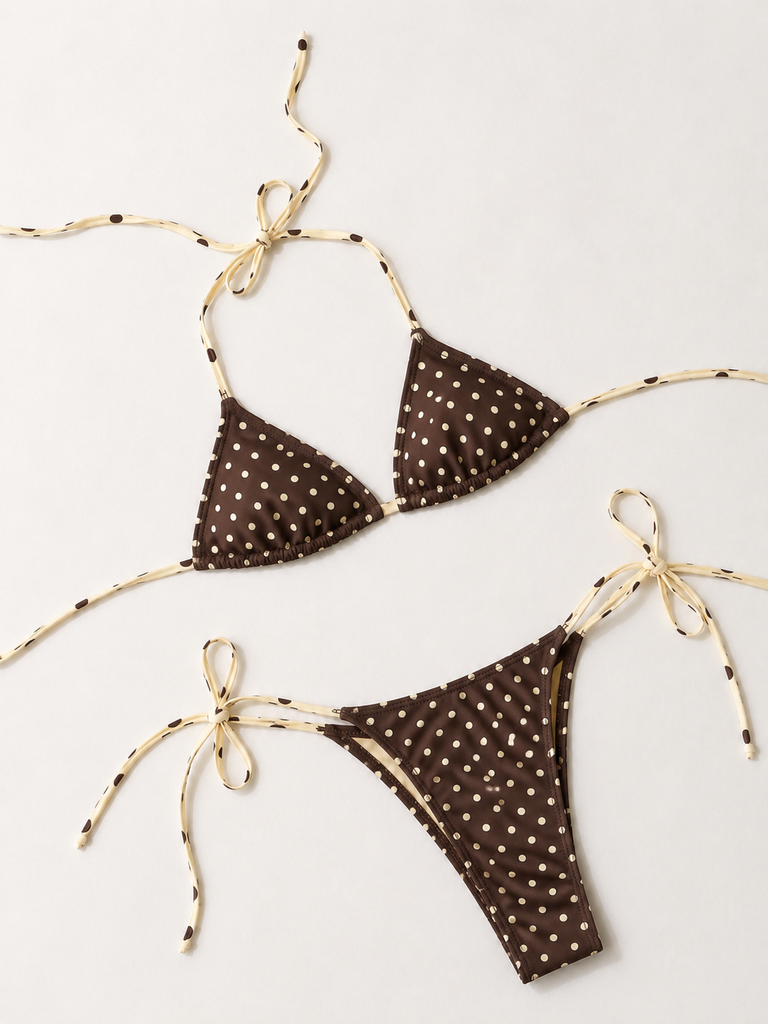 Brown Polka Dot Bikini Bottom Flatlay