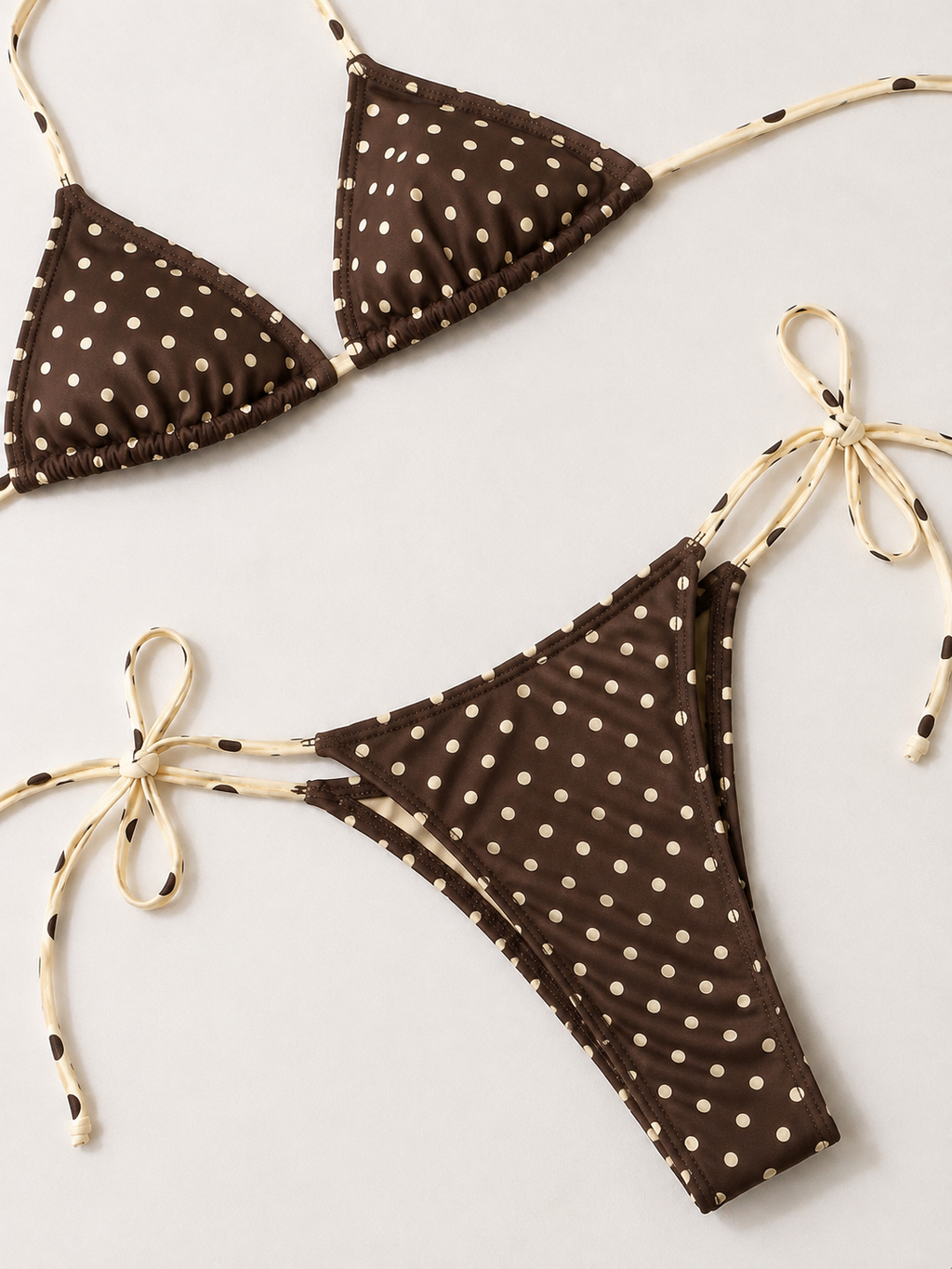 Brown Polka Dot Bikini Flatlay