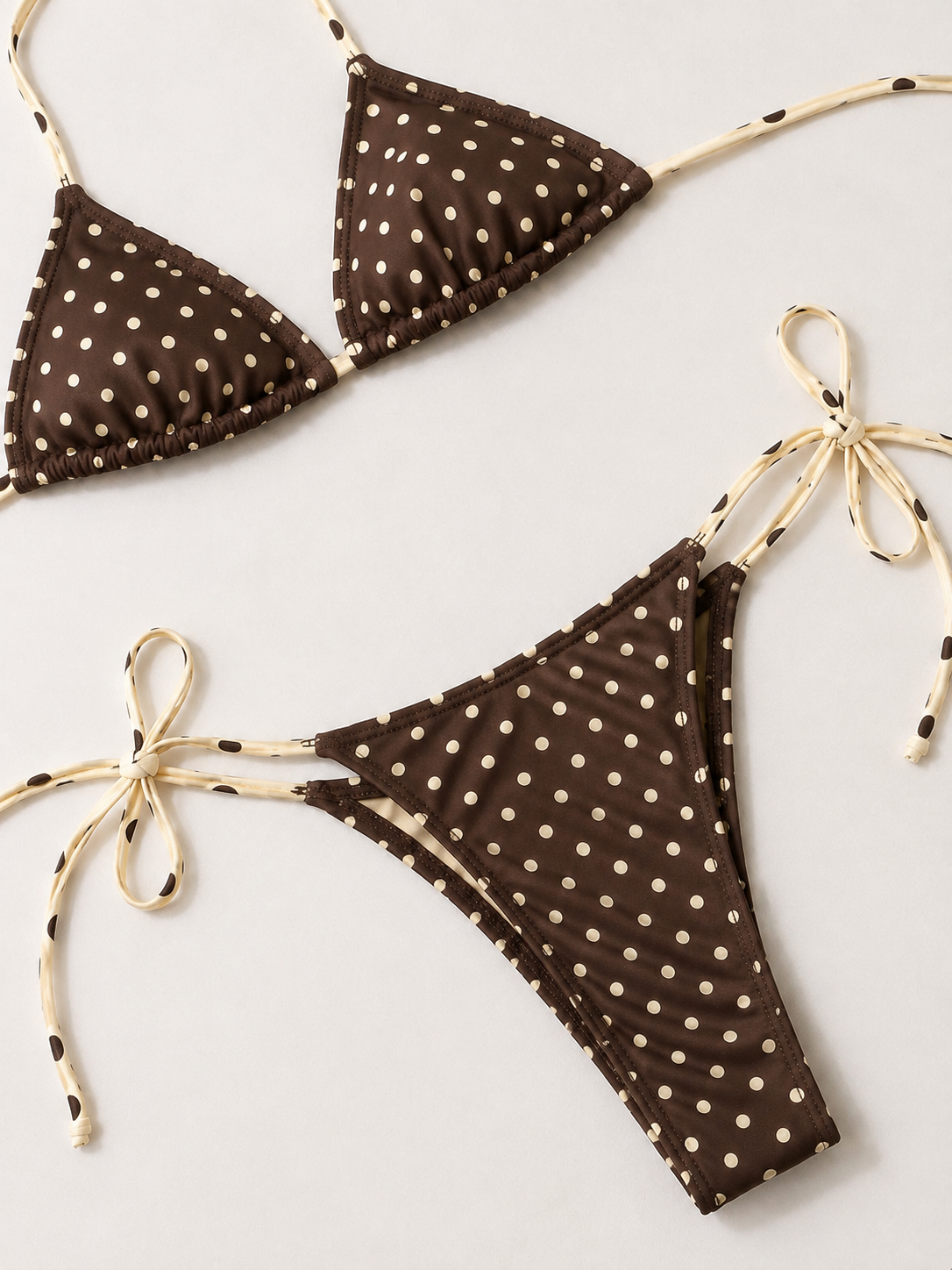 Brown Polka Dot Bikini Flatlay