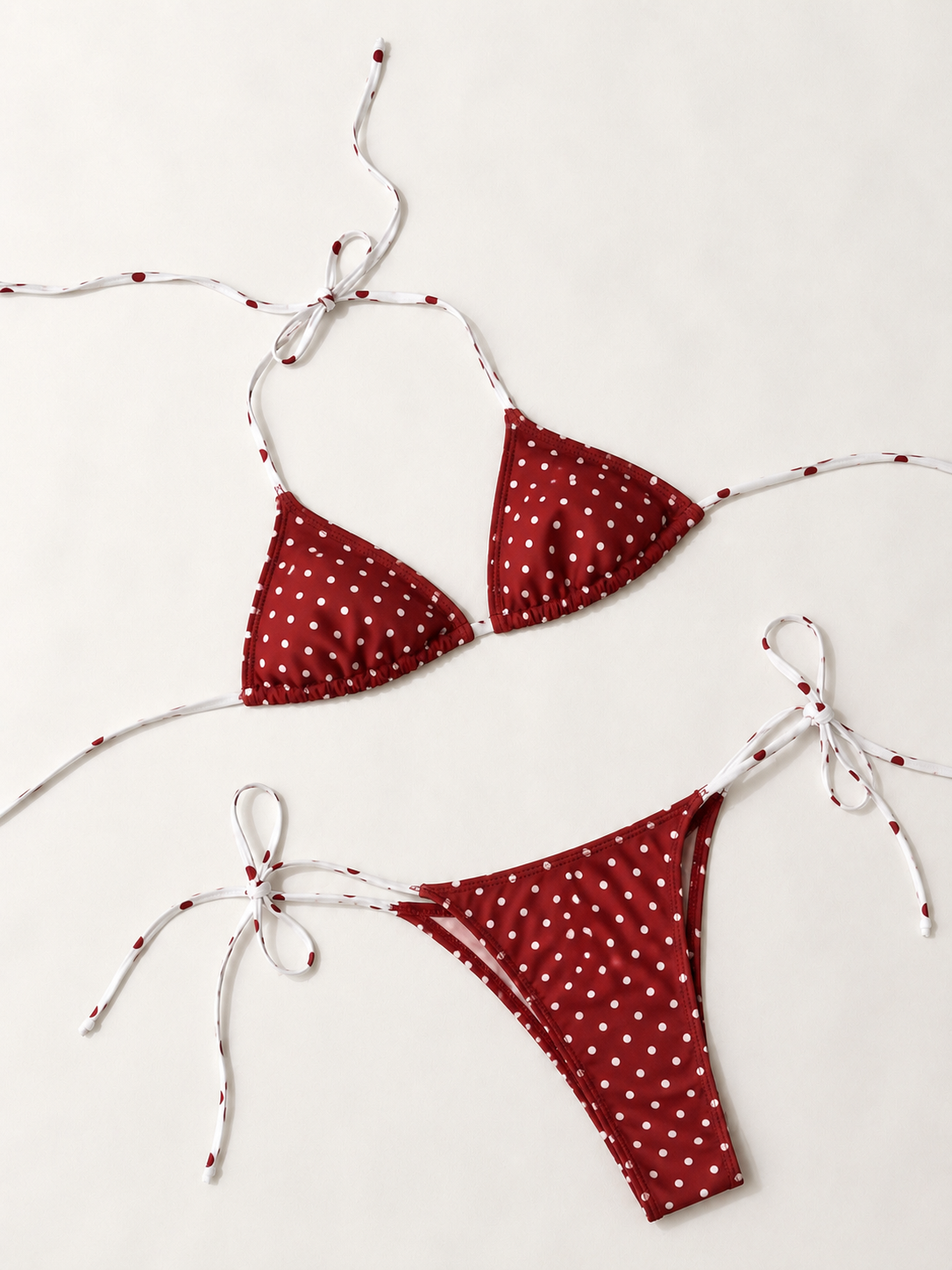 Red Polka Dot Bikini Flatlay