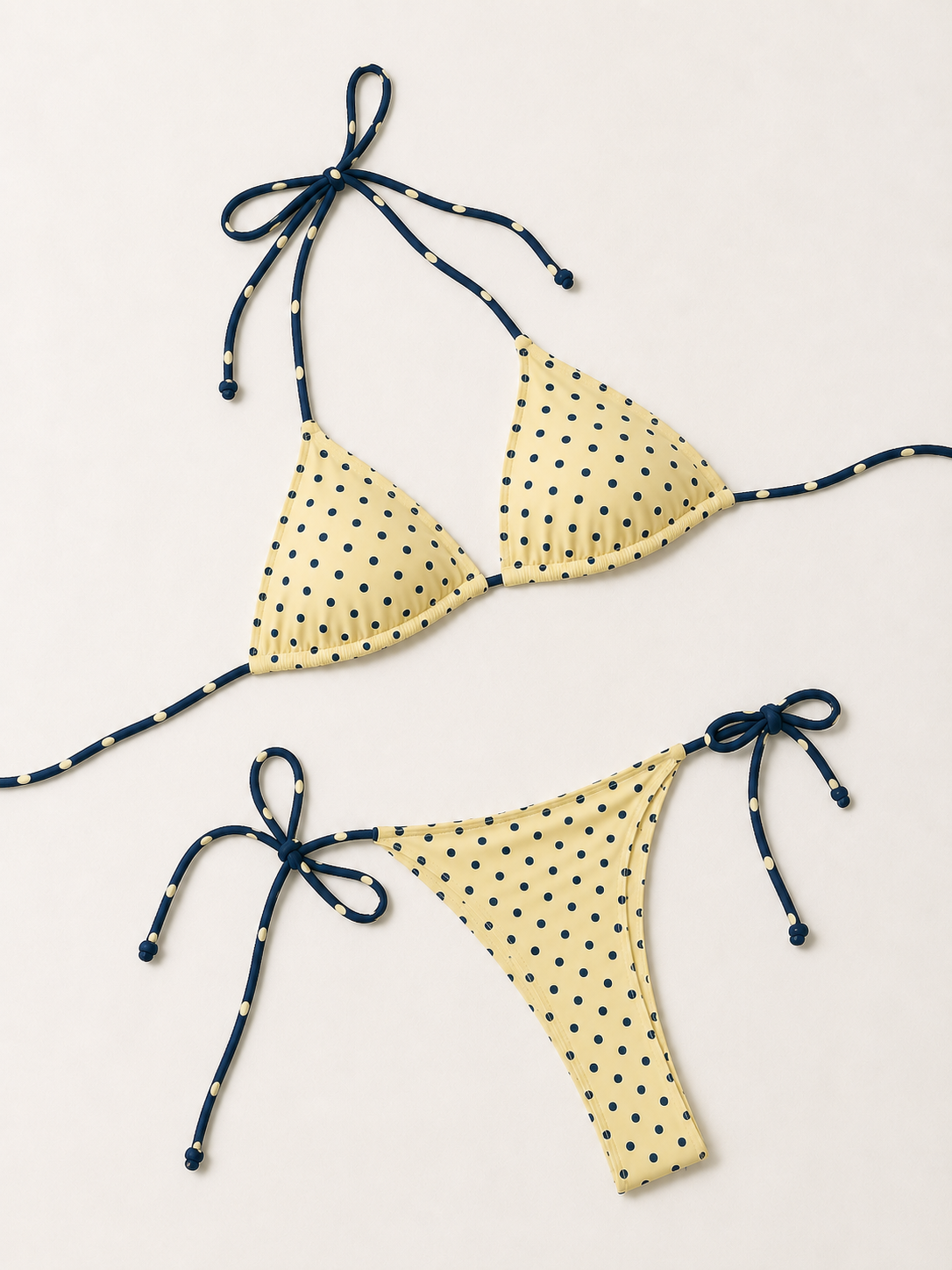 Yellow Polka Dot Bikini Flatlay