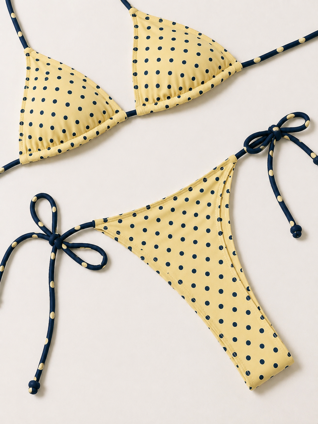 Yellow Polka Dot Bikini Top Flatlay